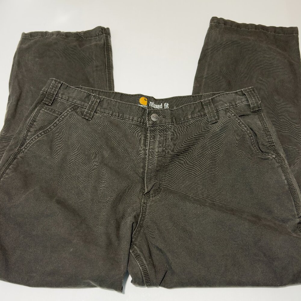 Carhartt Rugged Flex Relaxed Rigby Dungaree Distressed Workwear Peat Green 39x29
